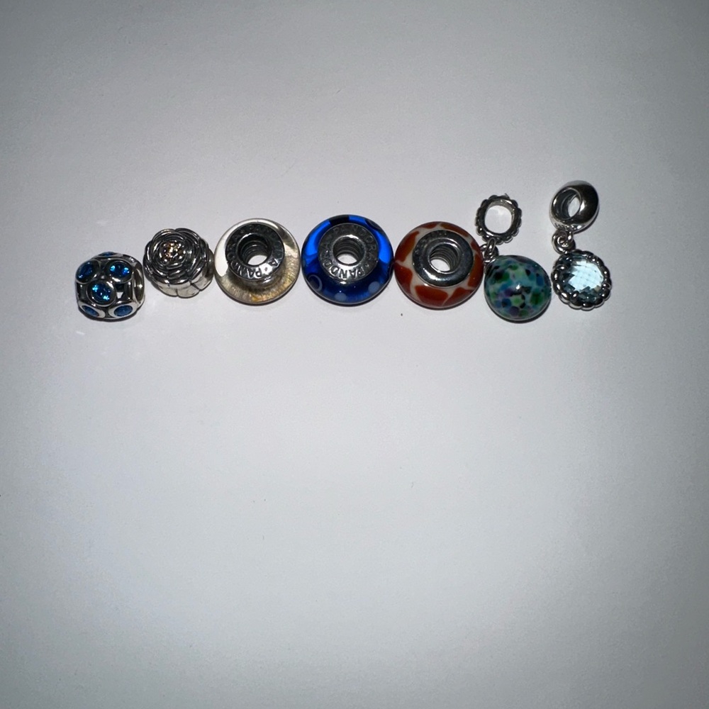NEW Set of 7 Pandora Beads Charms Murano 925 Silver
